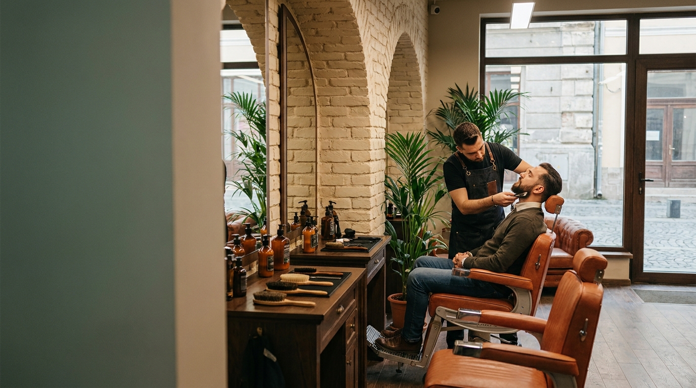 Salon La Tunsorie – interior elegant cu scaune și oglinzi, Craiova